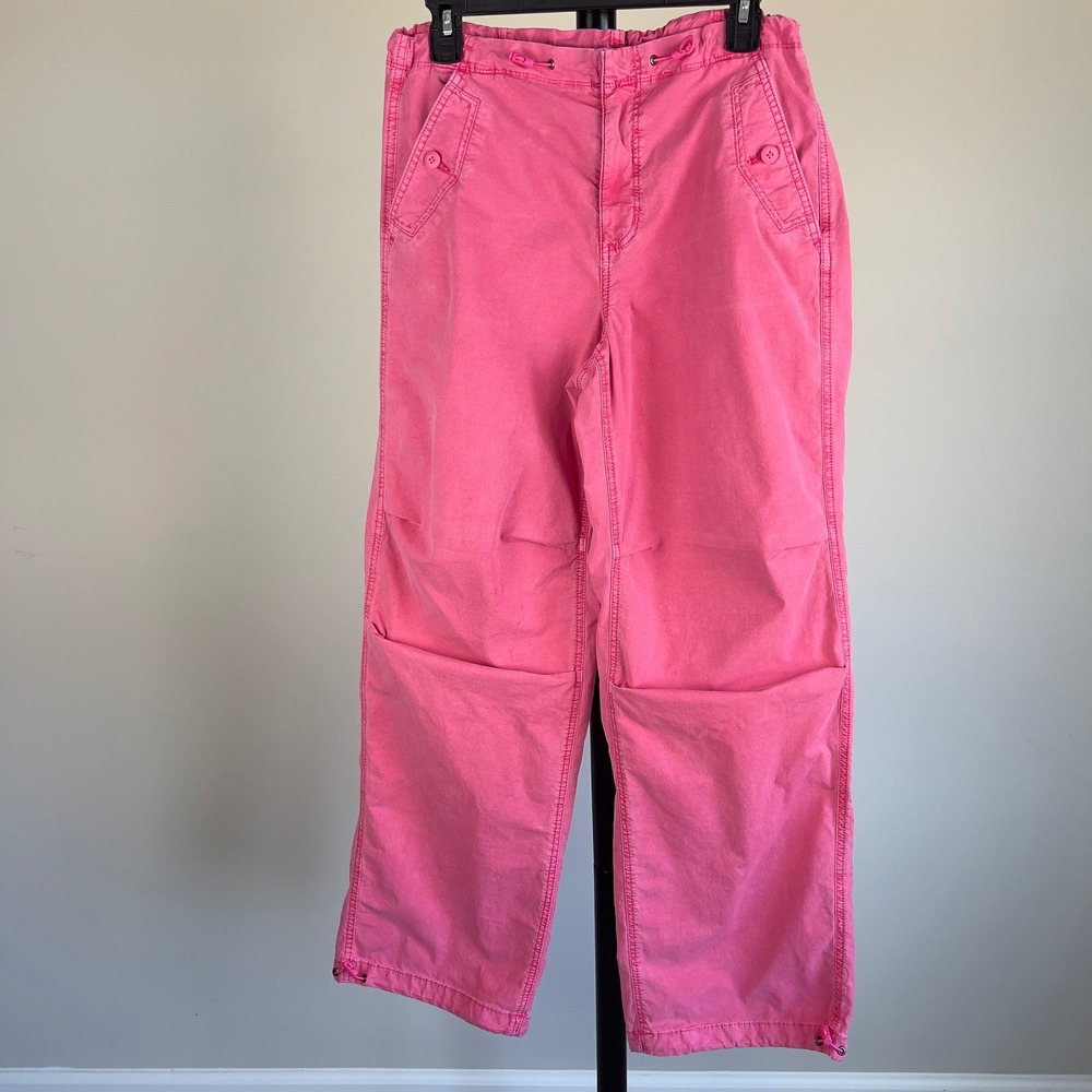 American Eagle Pink Wide Leg Cargo Pants Women Small Stretch Bungee Hem Y2K Gorp
